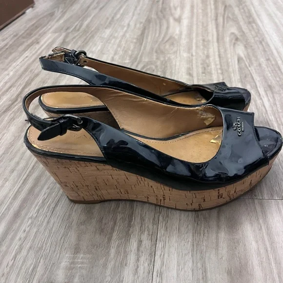 Coach Black Patent Leather Wedges - Picture 3 of 12